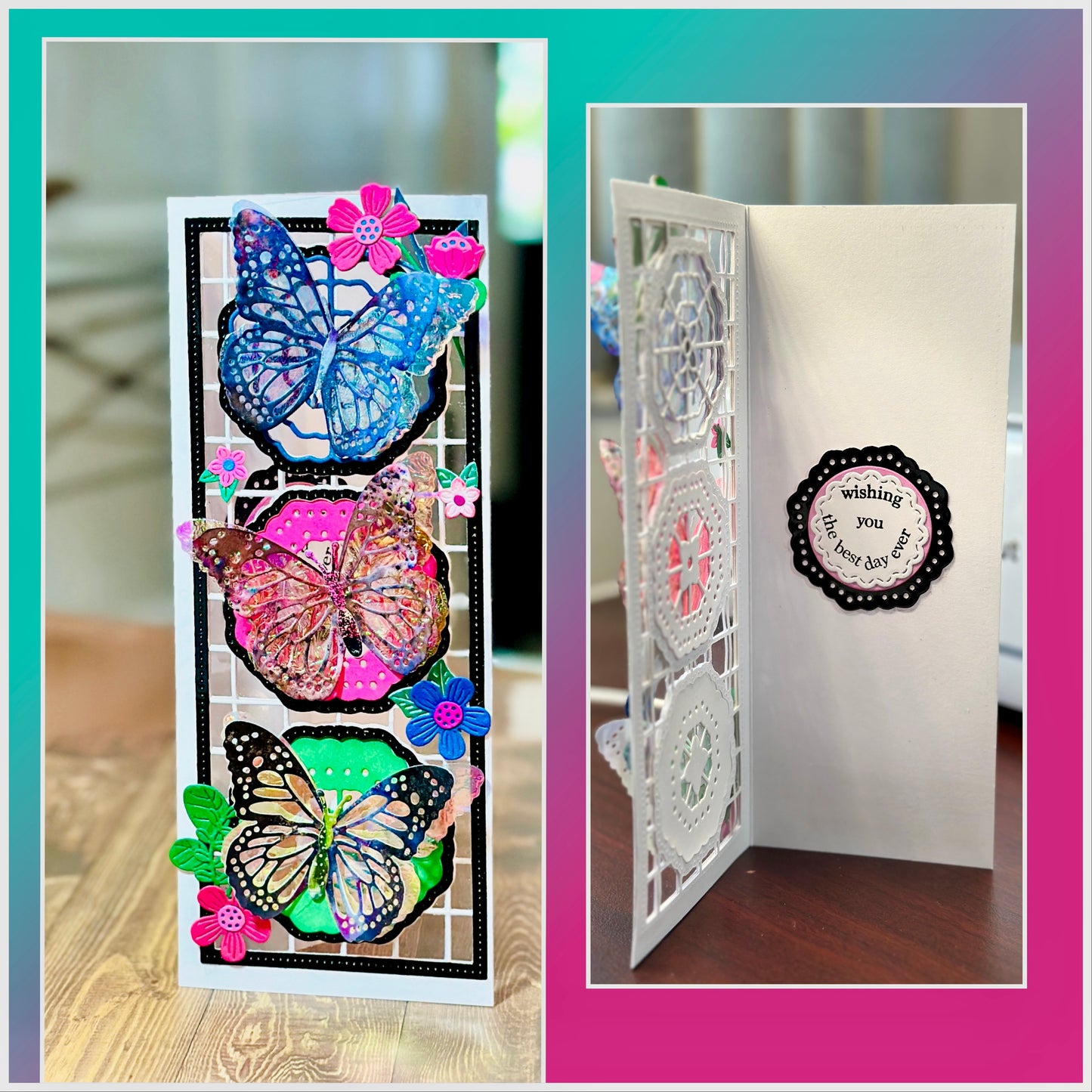 Trio of Butterflies transparent slimline card