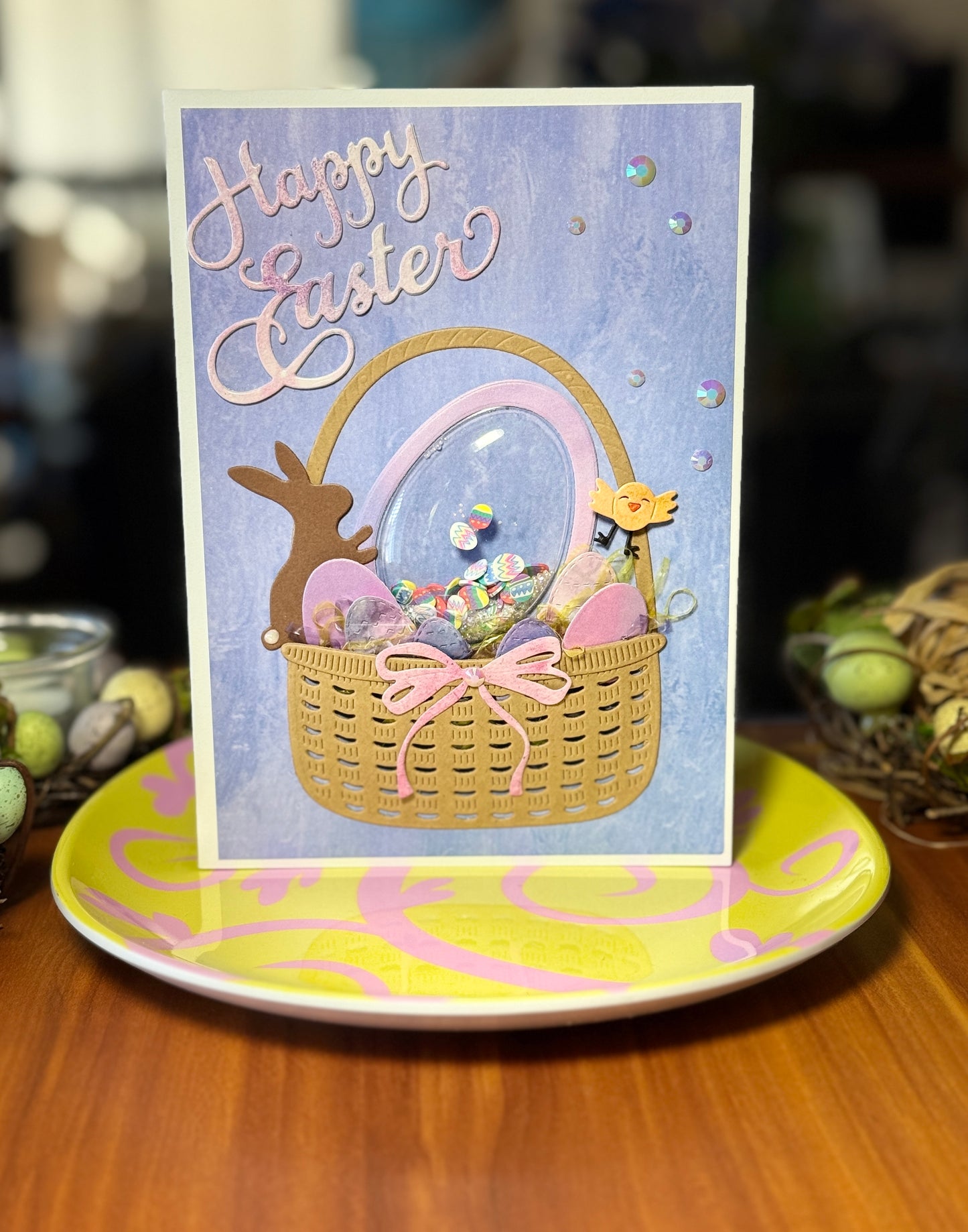 Easter card with basket and large shaker egg