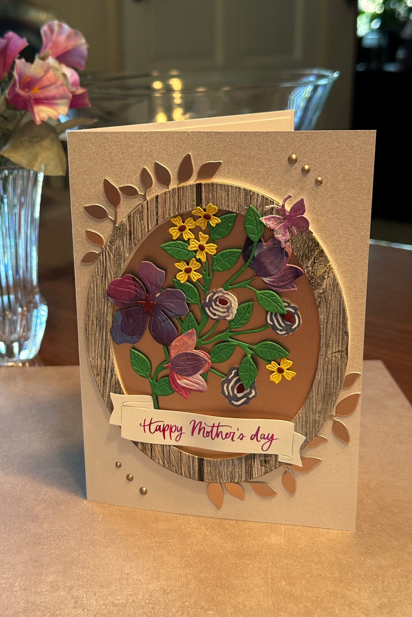 Mother’s Day card with flowers in an oval frame