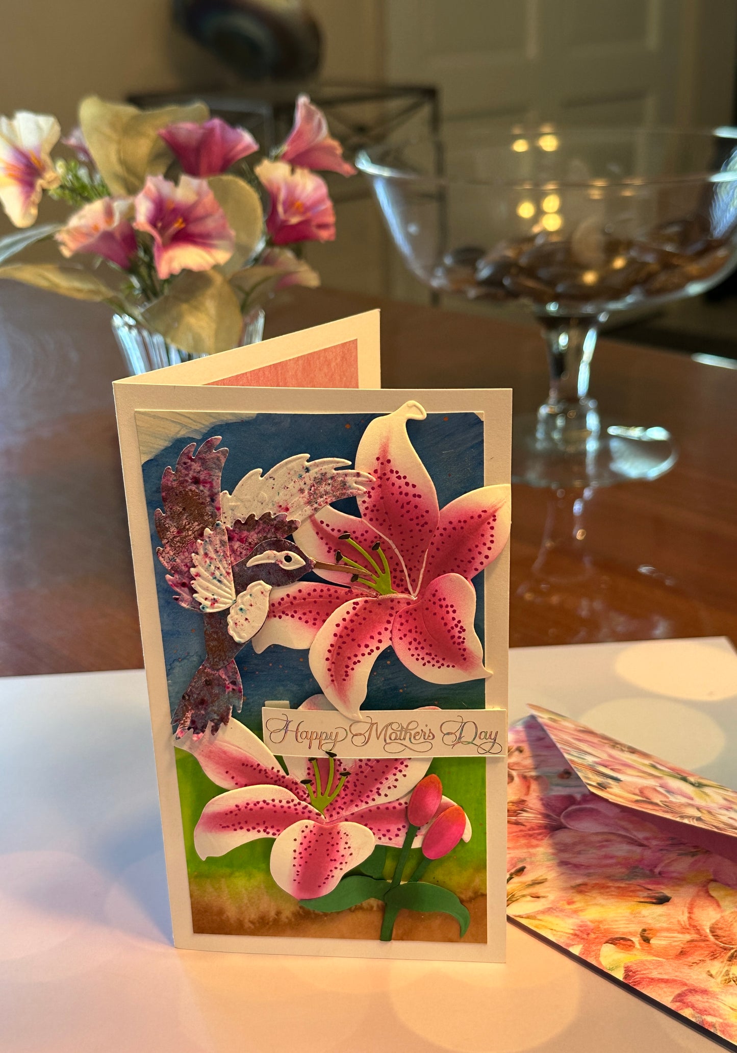 Mother's Day Hummingbird and Stargazer Lily card
