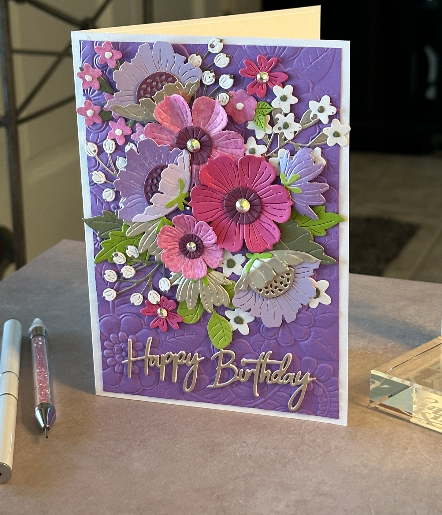 Purple floral birthday card