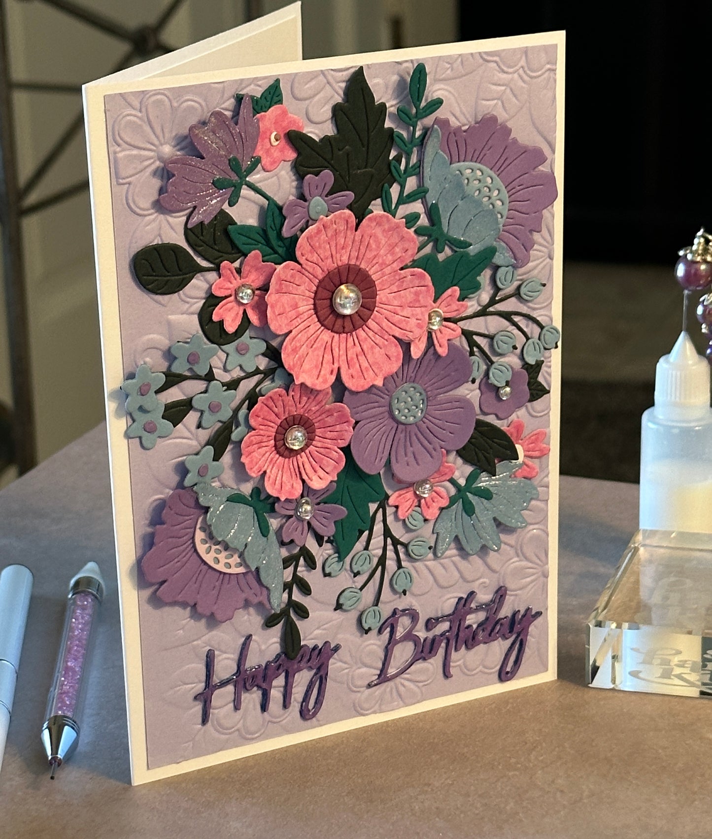 Purple floral birthday card