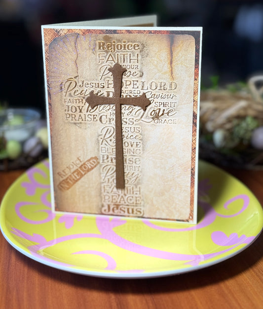 Easter card with embossed background and a cross in front