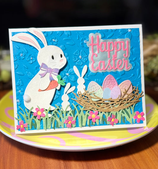 Easter card with white bunny and nest