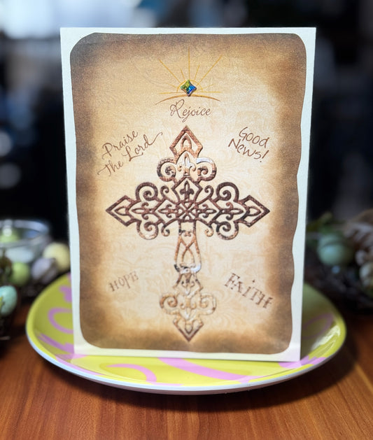 Easter card with ornate cut-out cross
