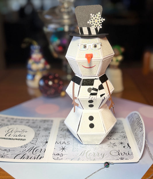 Pop up male snowman with glasses