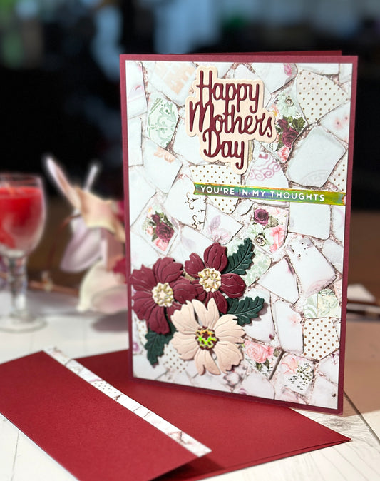 Mother's Day red card with 3d flowers