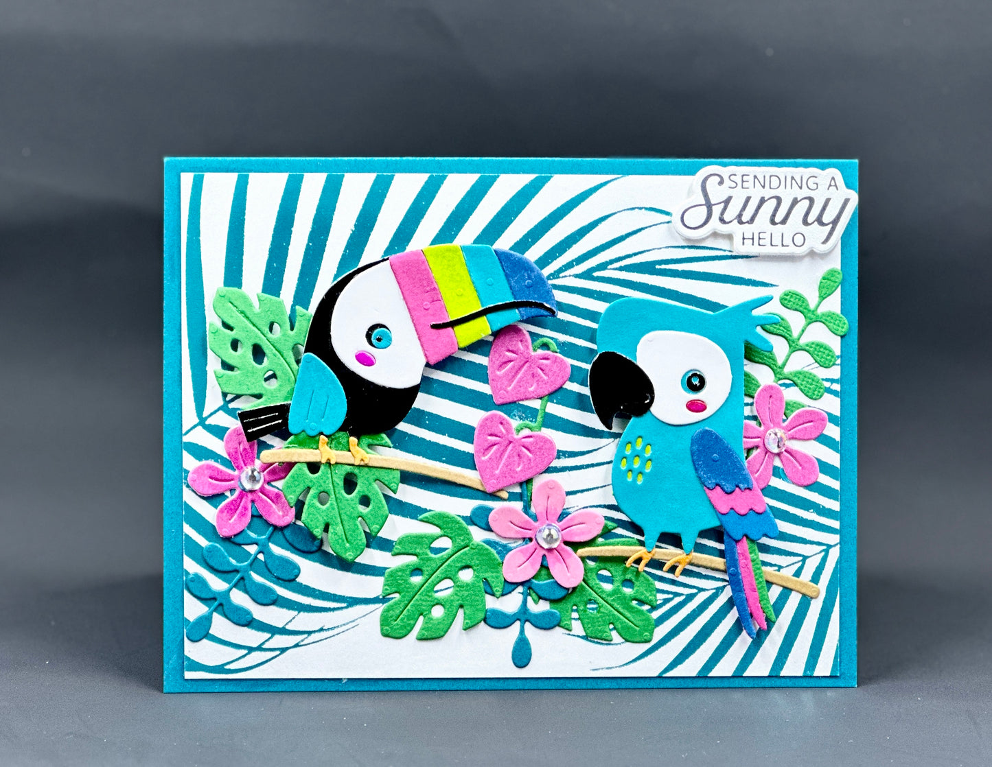 4.25 x 5.5 Card featuring two adorable, colorful birds!