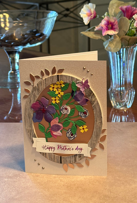 Mother’s Day card with flowers in an oval frame