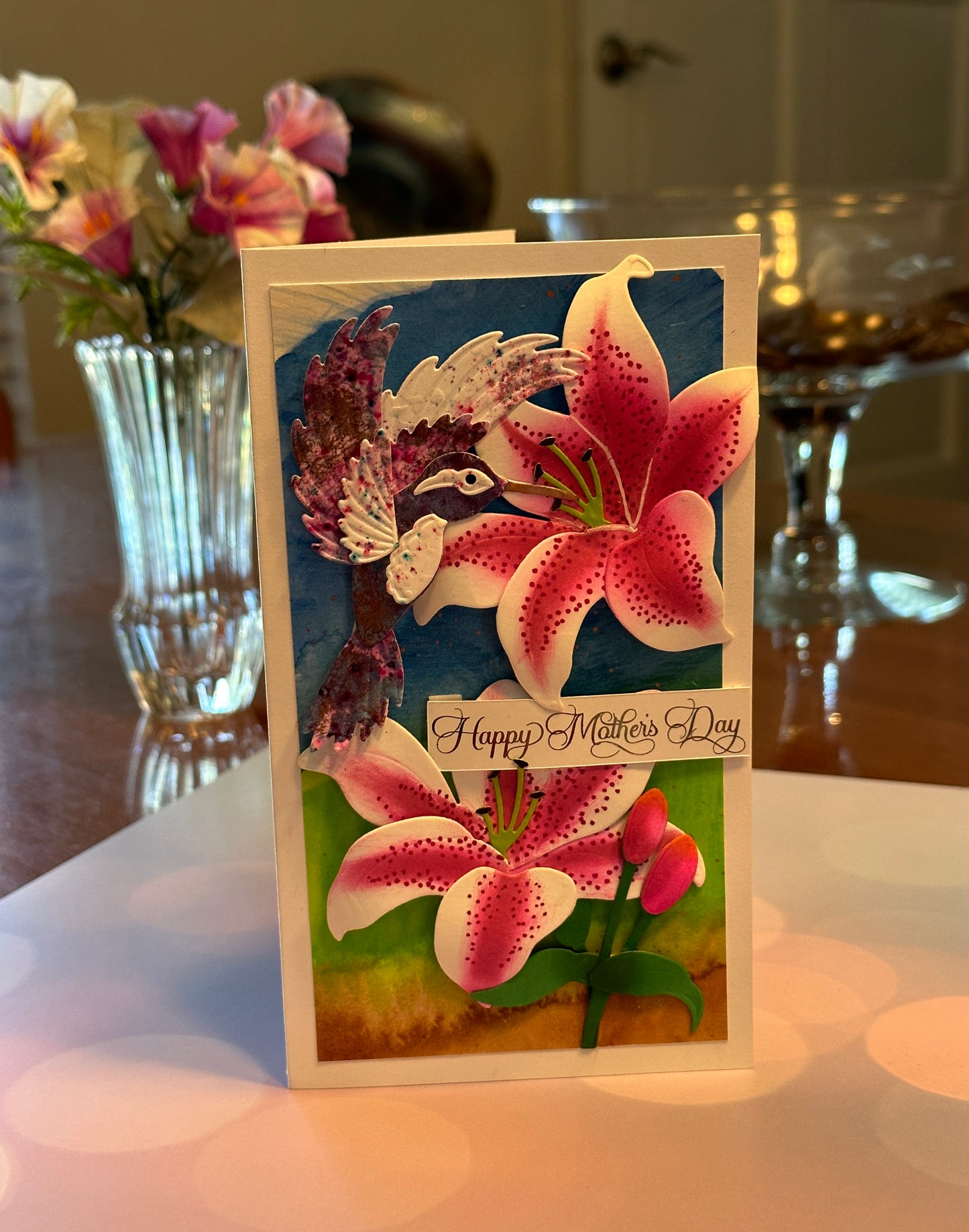 Mother's Day Hummingbird and Stargazer Lily card