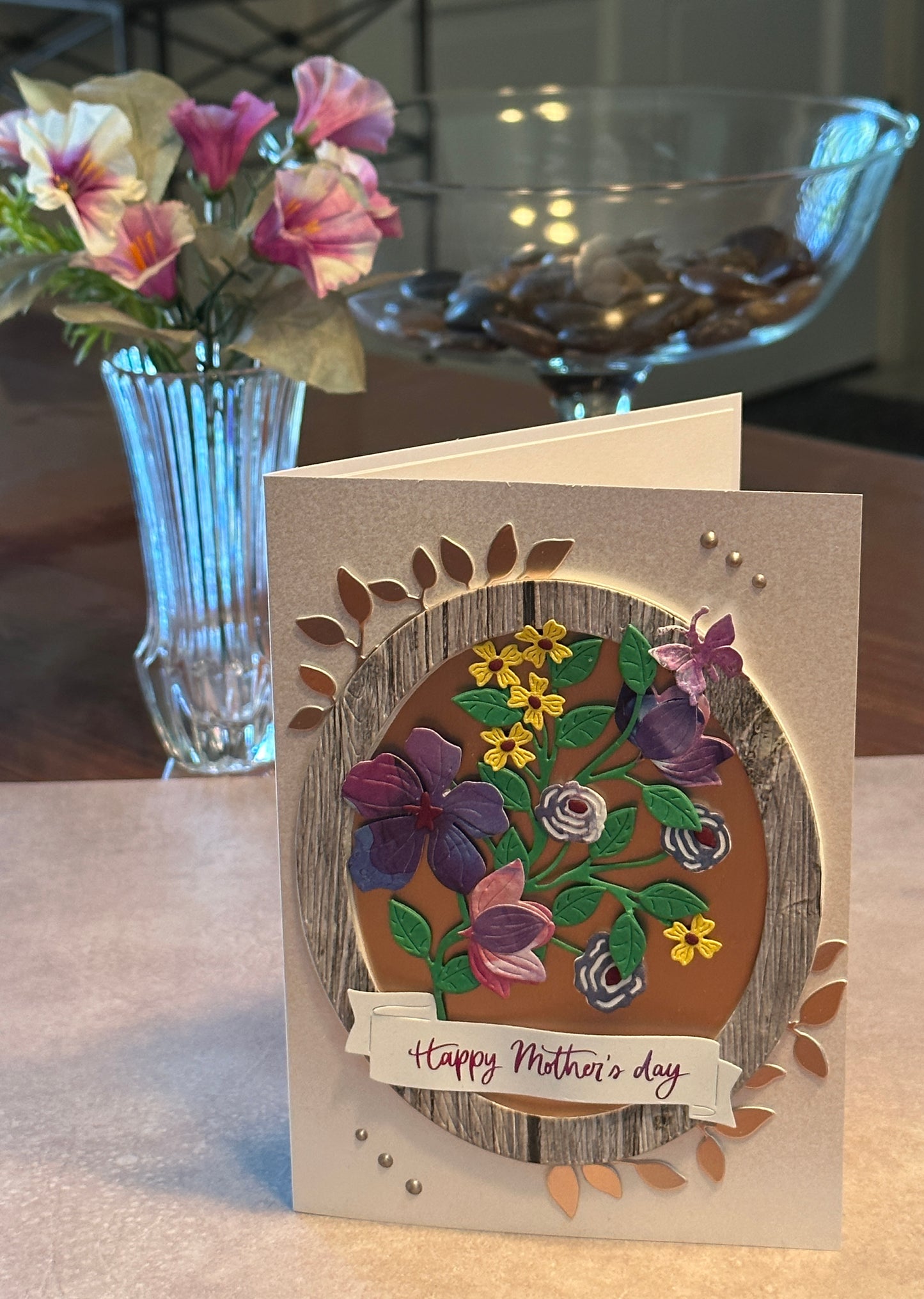 Mother’s Day card with flowers in an oval frame